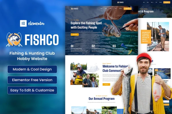Fishco fishing and hunting club Elementor template kit preview