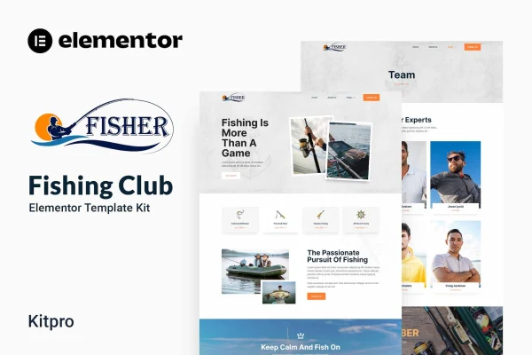 Fisher fishing club Elementor template kit preview