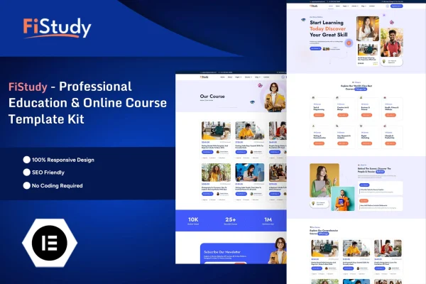 FiStudy education and online course Elementor Pro template kit preview