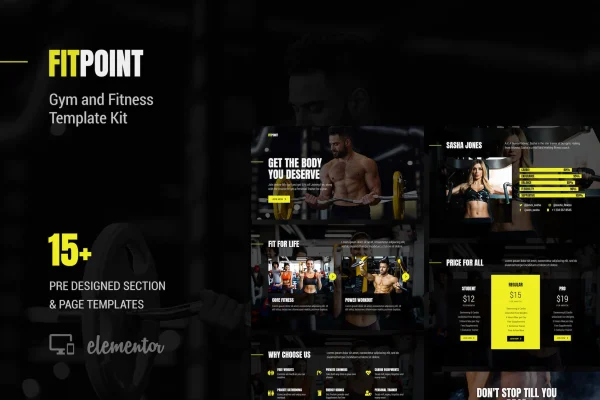 Fit Point gym and fitness Elementor template kit preview
