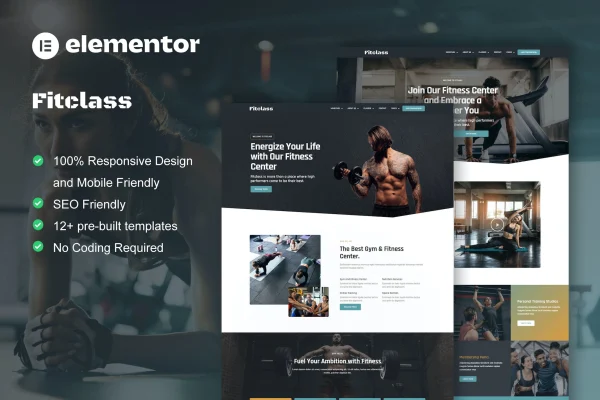 FitClass fitness and gym Elementor template kit preview
