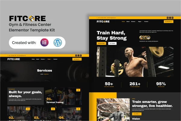 Fitcore gym and fitness center Elementor template kit preview