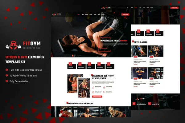 FitGym fitness and gym Elementor template kit cover image
