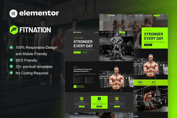 FitNation gym and fitness Elementor template kit cover image