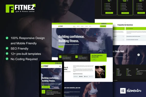 Fitnez fitness and gym Elementor template kit preview
