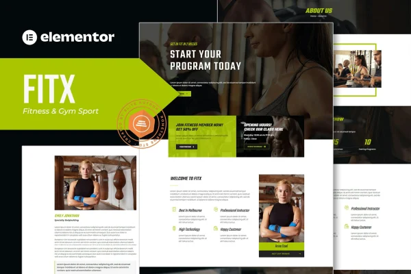 Fitx fitness and gym Elementor template kit preview