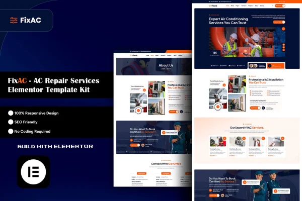 FixAC AC repair services Elementor template kit preview