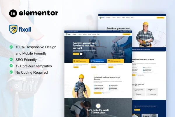 FixAll handyman and repair service Elementor template kit preview