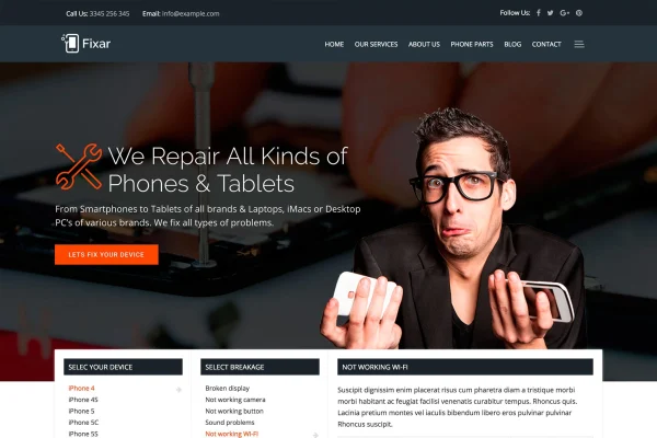 Fixar phone and computer repair WordPress theme preview