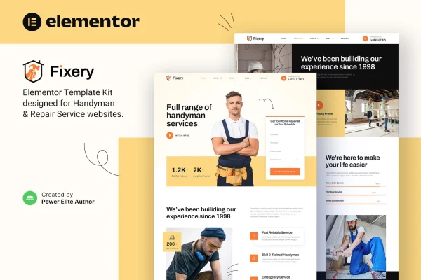 Fixery handyman and repair services Elementor template kit preview