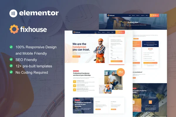 FixHouse handyman and repair service Elementor template kit preview
