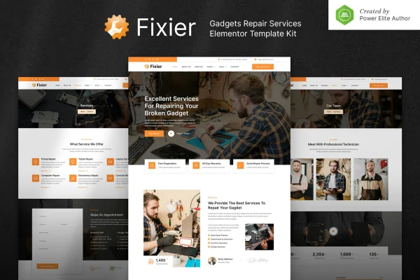Fixier electronics repair Elementor template kit preview