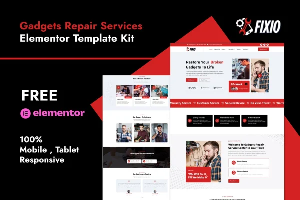 Fixio gadgets and electronics repair Elementor template kit preview