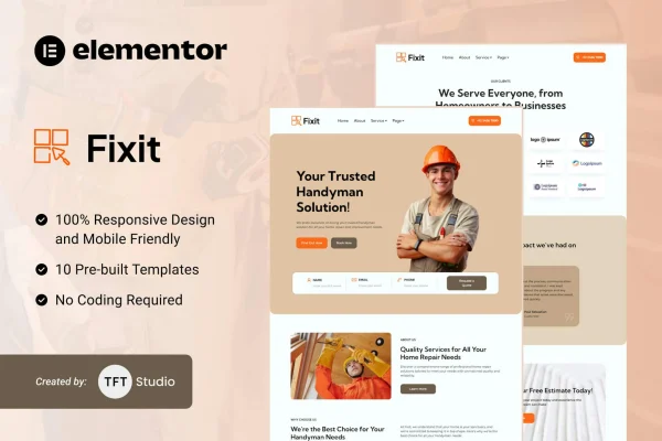 Fixit handyman services Elementor template kit preview