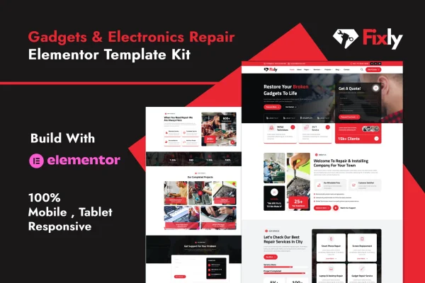 Fixly electronics and gadget repair Elementor template kit preview