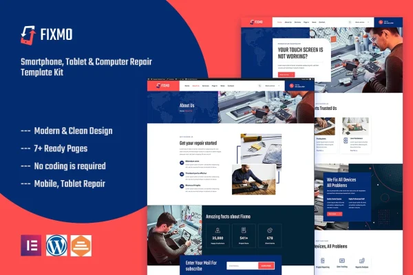 Fixmo smartphone, tablet and computer repair Elementor template kit preview