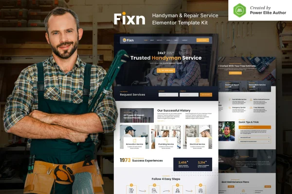 Fixn handyman and repair service Elementor template kit preview