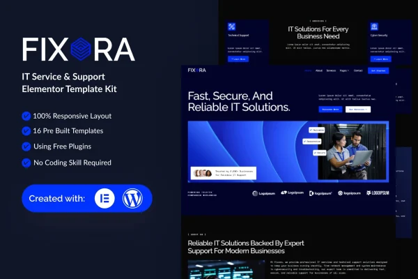 Fixora IT service and support Elementor template kit preview