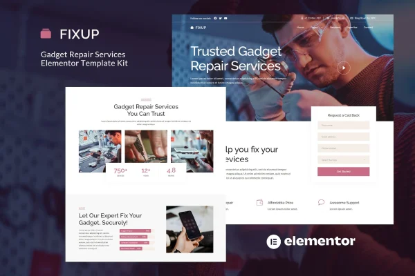 FixUp gadget repair services Elementor template kit preview