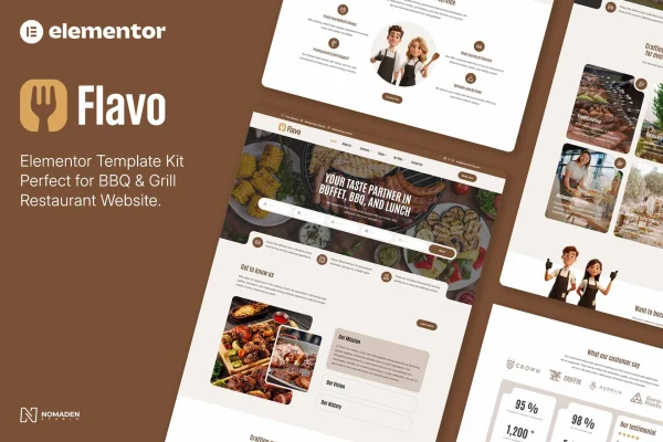 Flavo BBQ and grill restaurant Elementor template kit preview