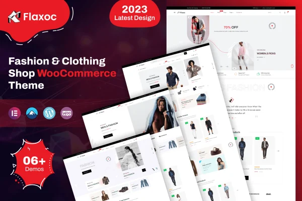 Flaxoc fashion store WooCommerce theme preview with clothing shop layouts