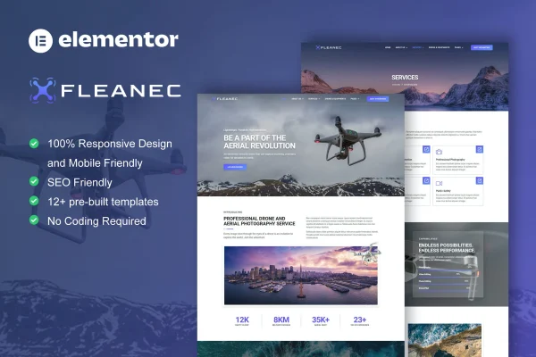 Fleanec aerial photography and videography Elementor template kit preview