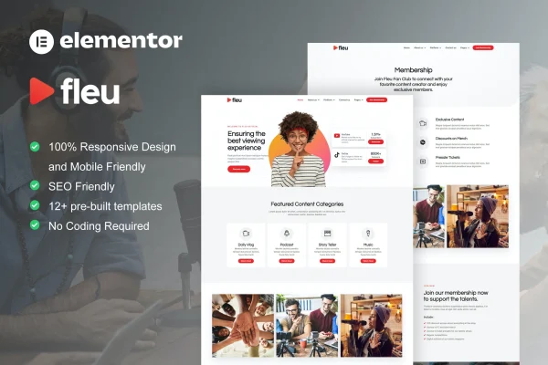 Fleu Elementor template kit preview for creative content creators