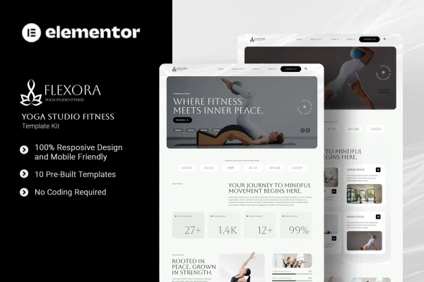 Flexora yoga studio and fitness Elementor template kit preview