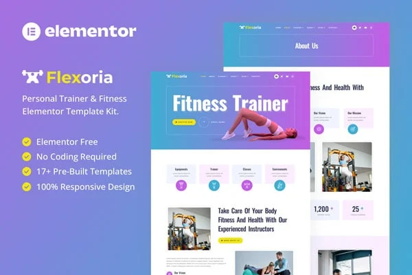 Flexoria personal trainer and fitness Elementor template kit preview