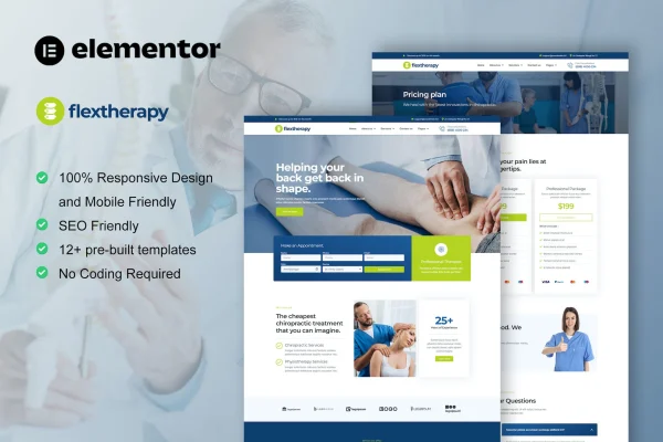 FlexTherapy chiropractic and physiotherapy Elementor template kit cover image