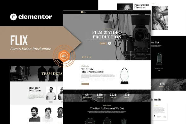 Flix film and video production Elementor template kit preview