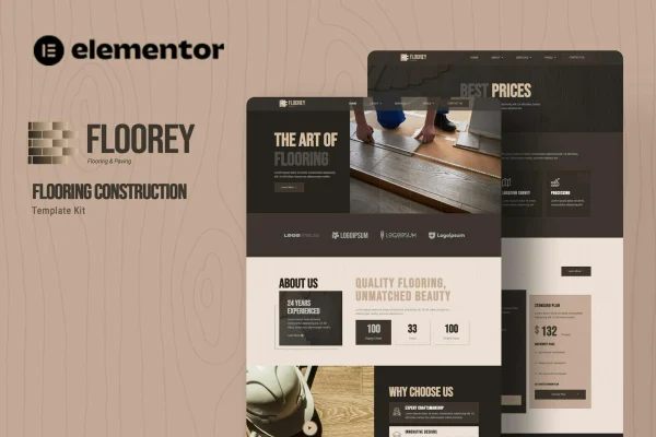 Floorey flooring construction Elementor template kit page previews