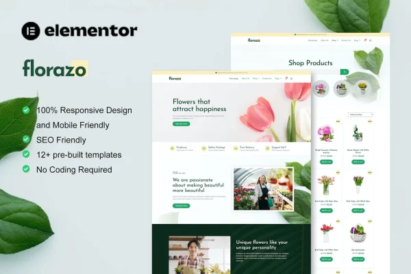 Florazo florist and flower shop Elementor template kit preview