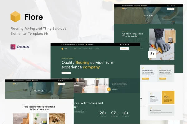 Flore flooring and tiling services Elementor template kit preview