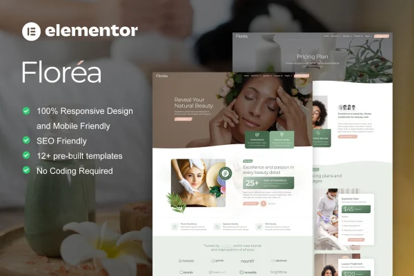 Florea beauty care services Elementor Pro template kit cover image