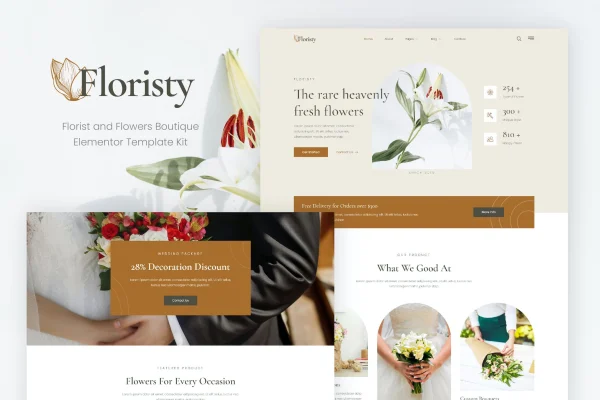 Floristy florist and flower boutique Elementor template kit preview