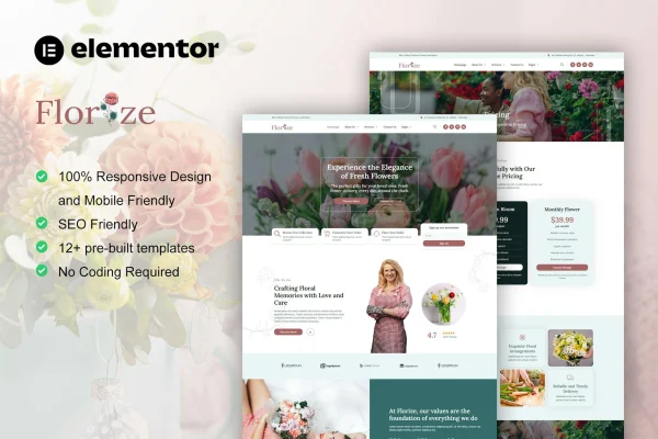 Florize florist and flower boutique Elementor template kit preview