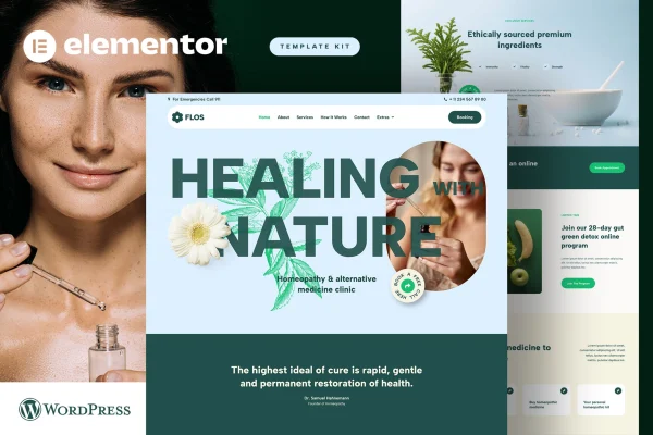 Flos alternative medicine and holistic health Elementor template kit preview