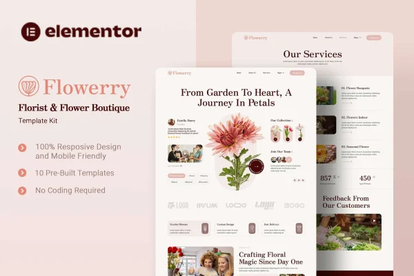 Flowerry florist and flower boutique Elementor template kit preview