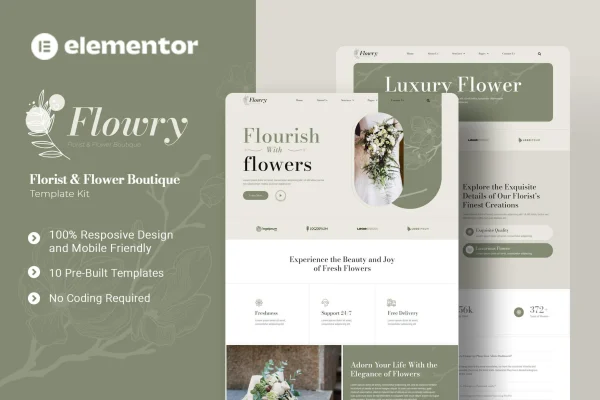 Flowry florist and flower boutique Elementor template kit preview