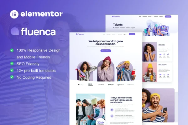 Fluenca social media agency Elementor template kit cover image
