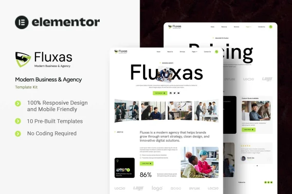 Fluxas business and agency Elementor template kit preview