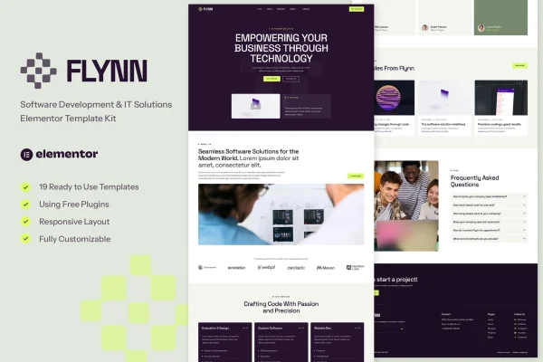 Flynn software development and IT solutions Elementor template kit cover