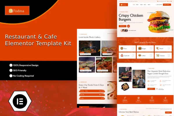 Fodma restaurant and cafe Elementor template kit preview