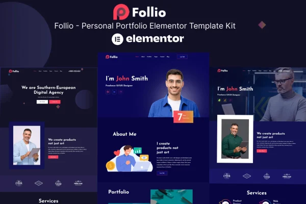 Follio personal portfolio Elementor template kit preview
