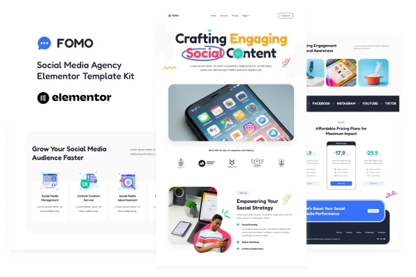 FOMO social media marketing agency Elementor template kit preview