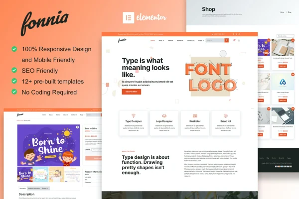 Fonnia digital product store Elementor template kit preview