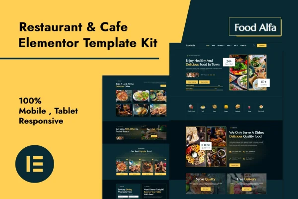 Food Alfa restaurant and cafe Elementor template kit preview