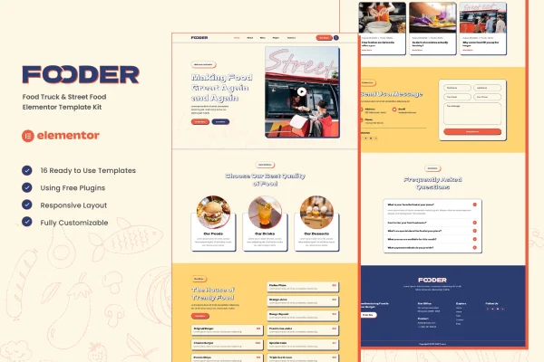 Fooder food truck and street food Elementor template kit preview