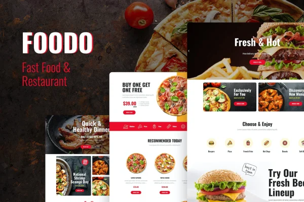 Foodo fast food and pizza Elementor template kit preview